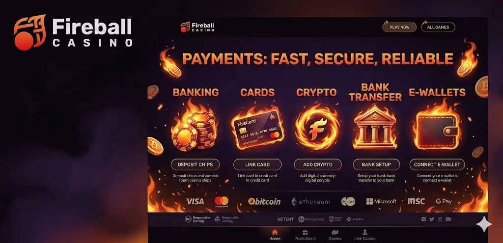 Fireball Casino befizetés és kifizetés módok
